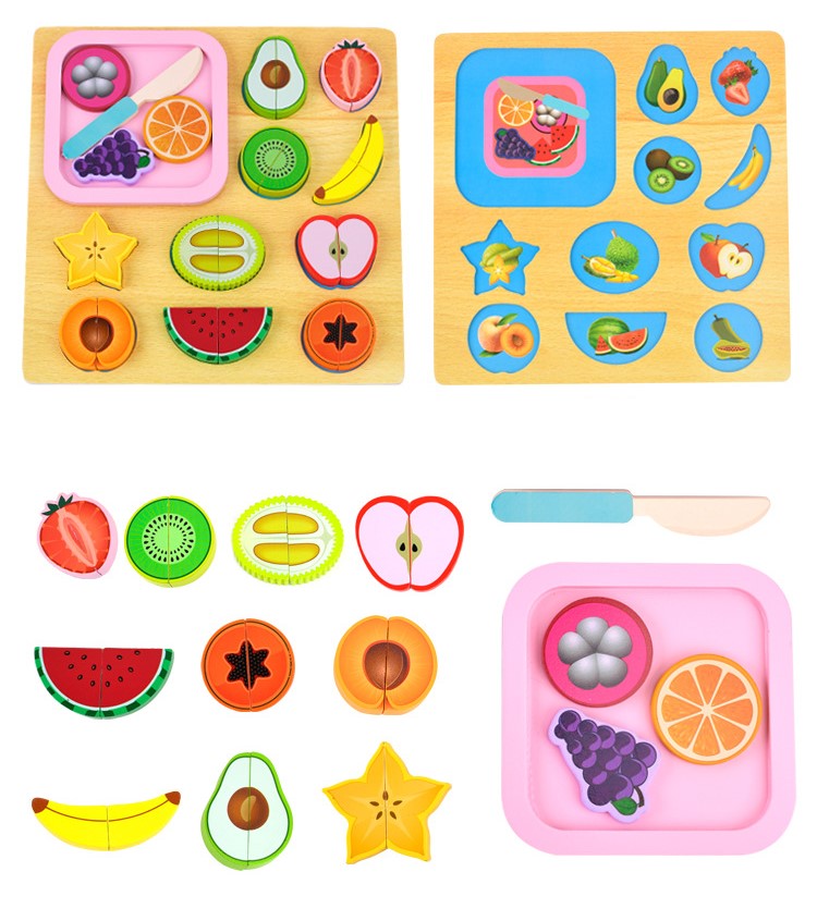 Kids Wooden Fruits Cutting Toys Set, Cutting Fruits Pretend Food Playset Learning Toy