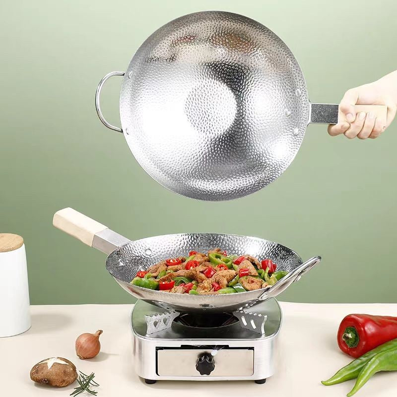 Stainless Steel Wok Karahi with Wooden Handle