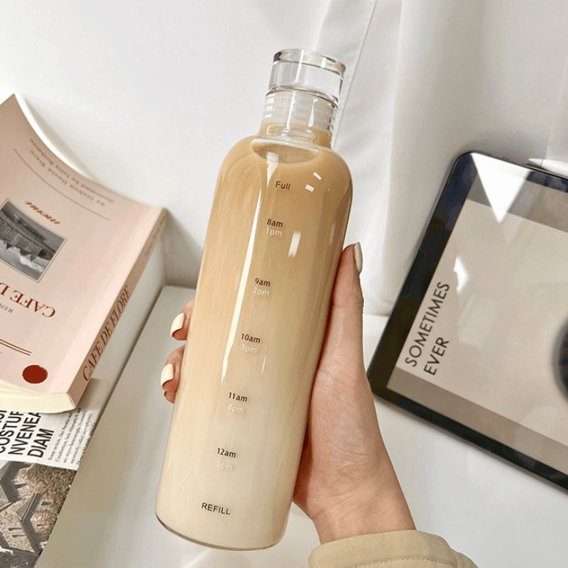 Clear Glass Water Bottle with Time Marker Cover