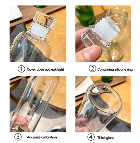 Clear Glass Water Bottle with Time Marker Cover