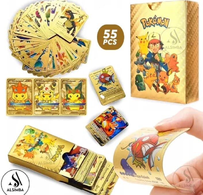 55 Pcs Pokemon Gold Foil Cards Anime Cartoon