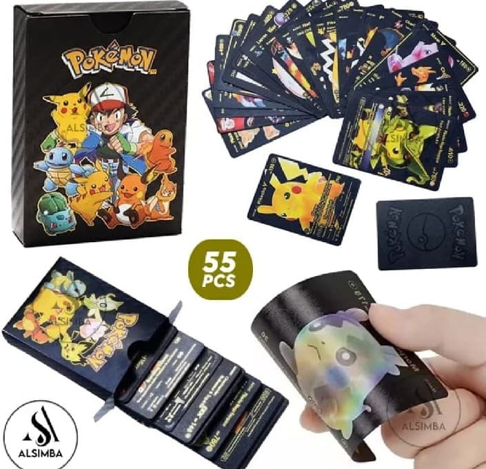 55 Pcs Pokemon Gold Foil Cards Anime Cartoon