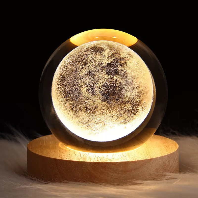 3D Galaxy Space Crystal Ball Night Light with Wooden Stand