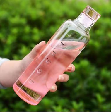 Clear Glass Water Bottle with Time Marker Cover