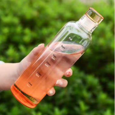 Clear Glass Water Bottle with Time Marker Cover
