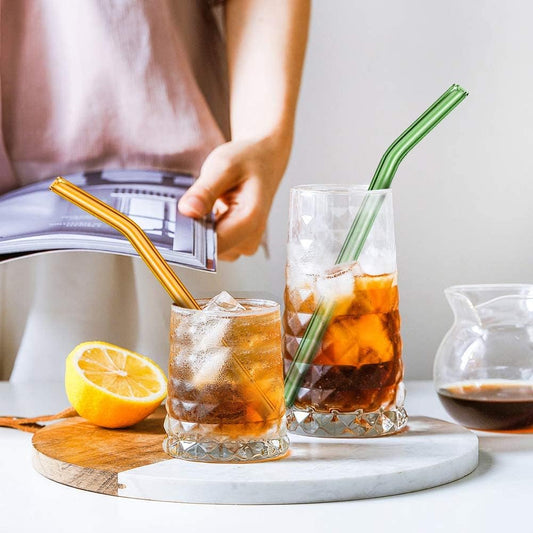 Set of 4 - Reusable Glass Straws With Cleaning Brush