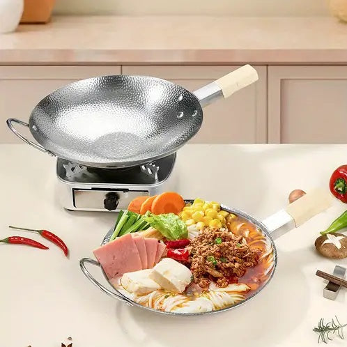 Stainless Steel Wok Karahi with Wooden Handle