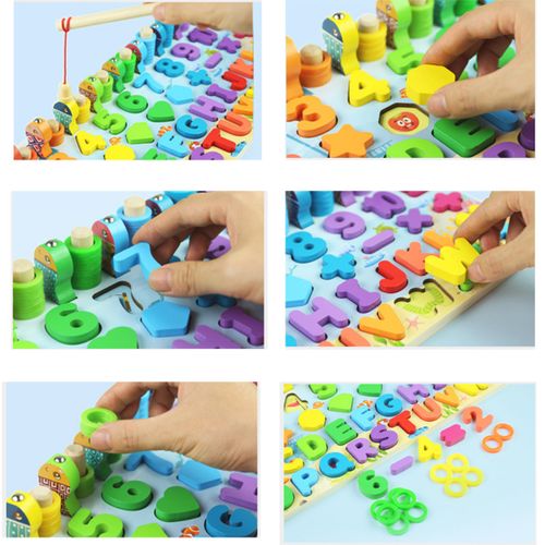 6 in 1 Wooden Magnetic Fishing Game Puzzle