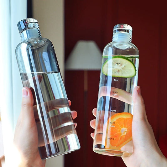 Clear Glass Water Bottle with Time Marker Cover