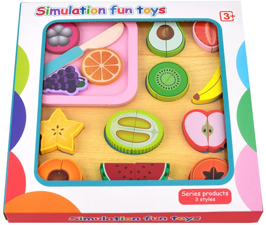 Kids Wooden Fruits Cutting Toys Set, Cutting Fruits Pretend Food Playset Learning Toy